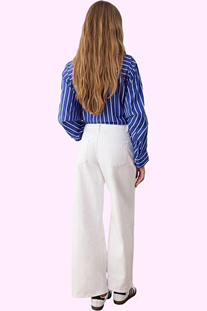 Kadın Denim Pantolon Yüksek Bel Geniş Paça Günlük Ve Rahat Kullanım Yaz Aylarının Vazgeçilmezi