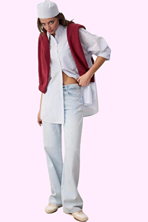Kadın Pamuk Denim Jean Pantolon Düşük Bel Geniş Paça Günlük Kullanım Yaz Aylarının Vazgeçilmezi