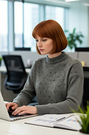 Kadınlara Özel Tesettür Giyime Uygun Metal İnci Detaylı Bisiklet Yaka Triko Kazak Soğuk Havalarda