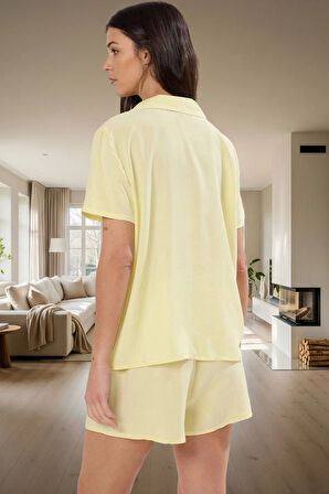 Yazlık Viskoz Pijama Takımı; Kurdele Detaylı Rahat Şortlu Zarifane Tasarım Özel