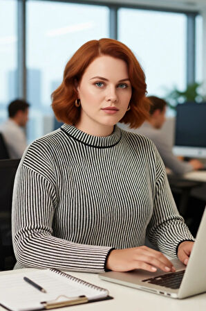 Kadın Regular Kalıp Uzun Kollu Orta Kalınlıkta Fitilli Çizgili Bisiklet Yaka Triko Kazak Seçimi