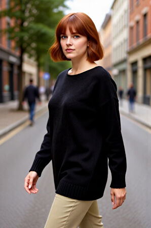 Kadın Basic Kayık Yaka Triko Kazak Günlük Kombinlerin Vazgeçilmezi Rahat Şık Seçim Kaliteli