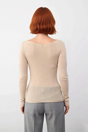 Kadın Konforlu Casual Düz Desen Uzun Kollu Viskoz Materyal Regular Kalıp İnce Triko Bluz Kaliteli