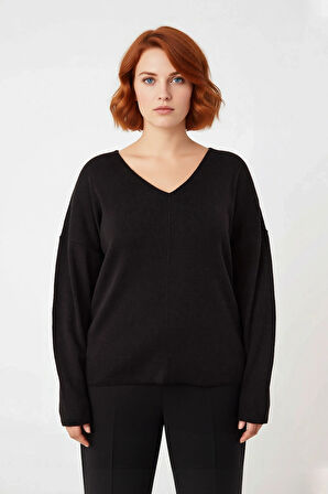 Kadın Casual V Yaka Düşük Kol İnce Triko Kazak Konforlu Akrilik Dokusuyla Sonbahar Kış Şıklığı