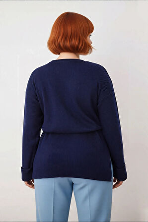 Kadın Düşük Kol Uzun Boy Bisiklet Yaka Relaxed Fitilli Triko Kazak Kış Sezonu İçin Şık Ve Konforlu