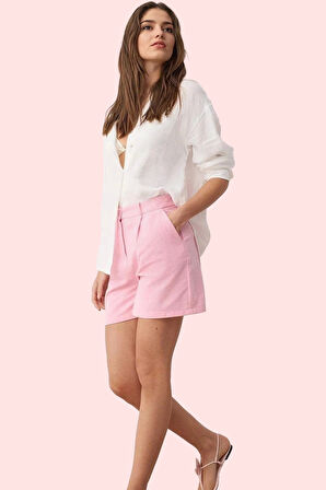 Kadın Yüksek Bel Boru Paça City Şort Günlük Casual Keten Karışımlı Rahat Dayanıklı Malzeme