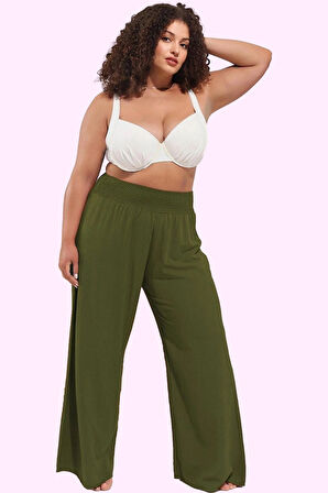 Kadın Büyük Beden Plaj Pantolonu Rahat Yazlık Geniş Paça Yüksek Bel Yaz Aylarının Vazgeçilmezi