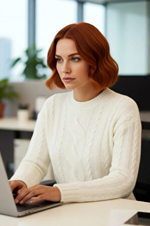 Kadın Düşük Kol Bisiklet Yaka Saç Örgü Triko Kazak Kış Günlerine Sıcak Bir Dokunuş Katıyor.