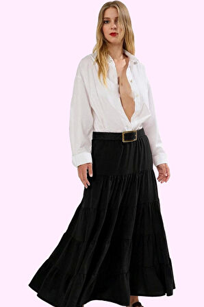 Kadın A line Maxi Etek Dokuma Kumaştan Casual Günlük Stil Hafta Sonu Yaz Aylarının Vazgeçilmezi