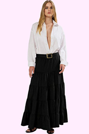 Kadın A line Maxi Etek Dokuma Kumaştan Casual Günlük Stil Hafta Sonu Yaz Aylarının Vazgeçilmezi