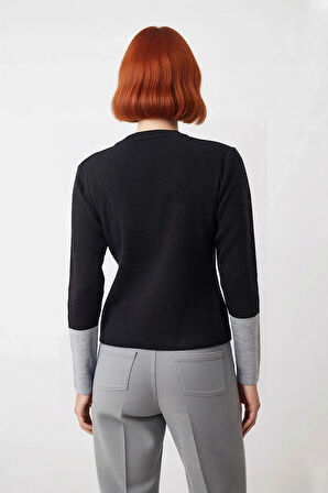 Kadınlara Özel Regular Kalıp Bisiklet Yaka Renk Bloklu Uzun Kollu Triko Kazak Günlük Şıklık