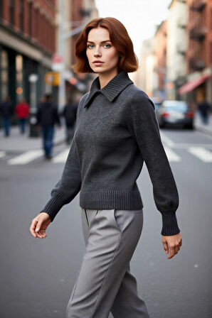 Kadın Polo Yaka Triko Kazak Taş Detaylı Regular Kesim Kış Sezonu İçin İdeal Günlük Şıklık Kaliteli