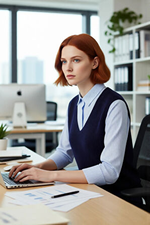 Kadınlara Özel V Yaka Relaxed Kesim Uzun Kollu Çizgili Gömlek Görünümlü Triko Kazak Sonbahar