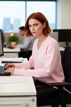 Kadın Basic Triko Kazak Geniş Kalıbı ve V Yaka Detayıyla Kışın Şık Rahat Kombinler Sunar