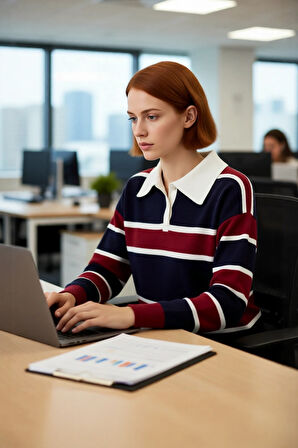 Kadınlara Özel Oversize Kesim Polo Yaka Triko Kazak Düşük Kol Tasarımıyla Kış Şıklığı Sunar