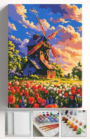 Sayılarla Boyama Seti Numaralı Tuval Fırça Boya Askı Aparatı Dahil Set 40x50 Cm - ESKİ DEĞİRMEN