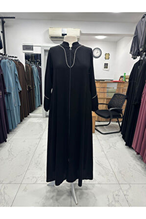 Hac Ve Umrelik V Yaka Biyeli Yazlık Krep Kumaş Ferace