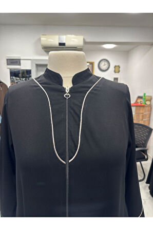 Hac Ve Umrelik V Yaka Biyeli Yazlık Krep Kumaş Ferace