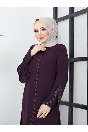 Kolu Lazer Kesimli Taşlı Medine Ipeği Yazlık Ferace