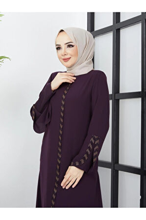 Kolu Lazer Kesimli Taşlı Medine Ipeği Yazlık Ferace