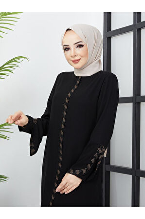 Kolu Lazer Kesimli Taşlı Medine Ipeği Yazlık Ferace