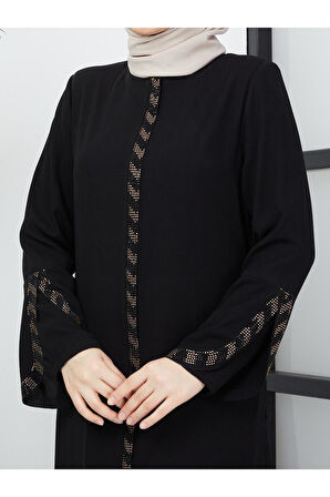 Kolu Lazer Kesimli Taşlı Medine Ipeği Yazlık Ferace