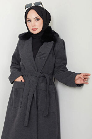 Yakası Tüylü Kaşe Mont 120 Cm