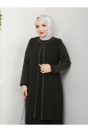 Kolları Taşlı Büyük Beden Anne Elbisesi