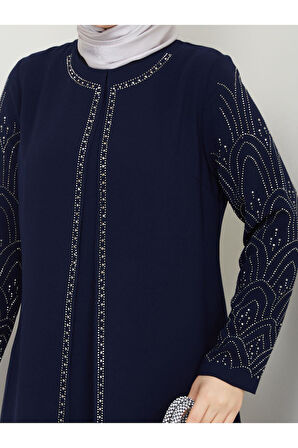 Kolları Taşlı Büyük Beden Anne Elbisesi