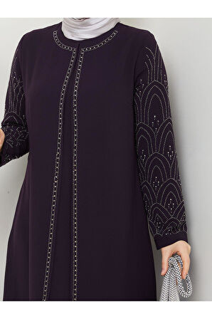 Kolları Taşlı Büyük Beden Anne Elbisesi