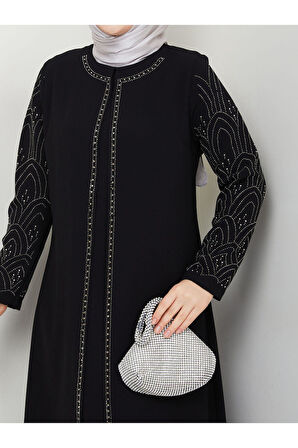 Kolları Taşlı Büyük Beden Anne Elbisesi