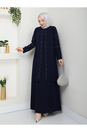 Yelpaze Taşlı Büyük Beden Anne Elbisesi