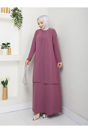 Yelpaze Taşlı Büyük Beden Anne Elbisesi