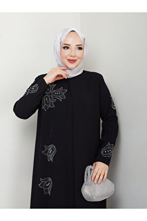 Büyük Beden Lale Taşlı Anne Elbisesi