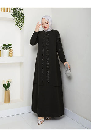 Yelpaze Taşlı Büyük Beden Anne Elbisesi