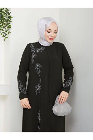 Büyük Beden Yaprak Taşlı Anne Elbisesi En7008