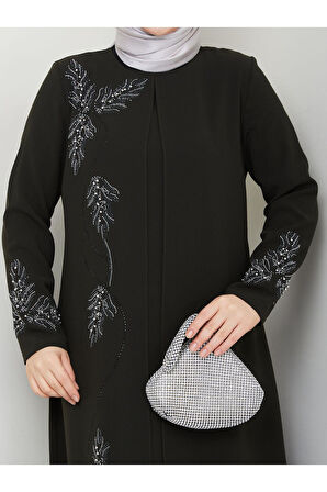 Büyük Beden Yaprak Taşlı Anne Elbisesi En7008