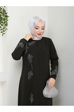 Büyük Beden Yaprak Taşlı Anne Elbisesi En7008