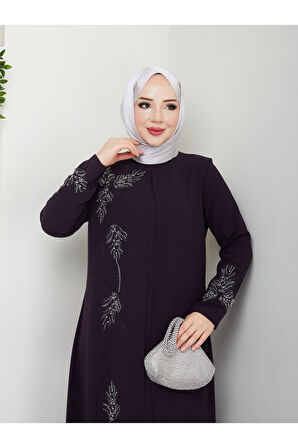 Büyük Beden Yaprak Taşlı Anne Elbisesi En7008