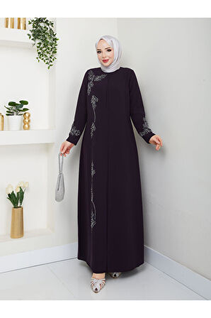 Büyük Beden Yaprak Taşlı Anne Elbisesi En7008