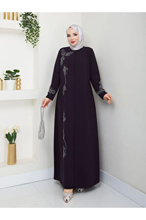 Büyük Beden Yaprak Taşlı Anne Elbisesi En7008