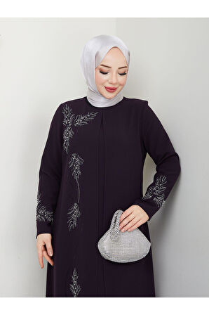 Büyük Beden Yaprak Taşlı Anne Elbisesi En7008