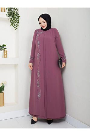 Büyük Beden Yaprak Taşlı Anne Elbisesi En7008