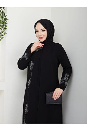 Büyük Beden Yaprak Taşlı Anne Elbisesi En7008