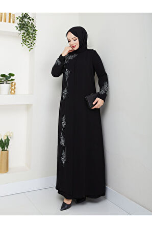 Büyük Beden Yaprak Taşlı Anne Elbisesi En7008