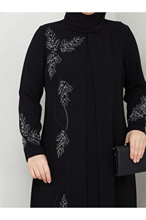 Büyük Beden Yaprak Taşlı Anne Elbisesi En7008