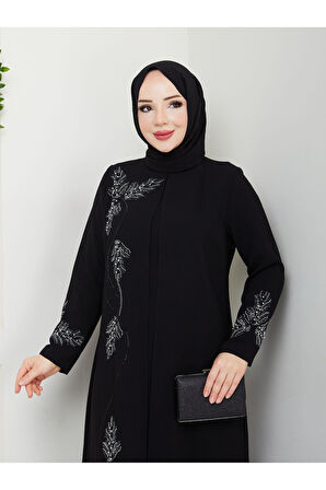 Büyük Beden Yaprak Taşlı Anne Elbisesi En7008