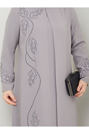 Büyük Beden Yaprak Taşlı Anne Elbisesi En7008