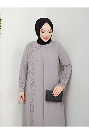 Büyük Beden Yaprak Taşlı Anne Elbisesi En7008