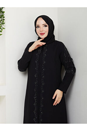 Yelpaze Taşlı Büyük Beden Anne Elbisesi